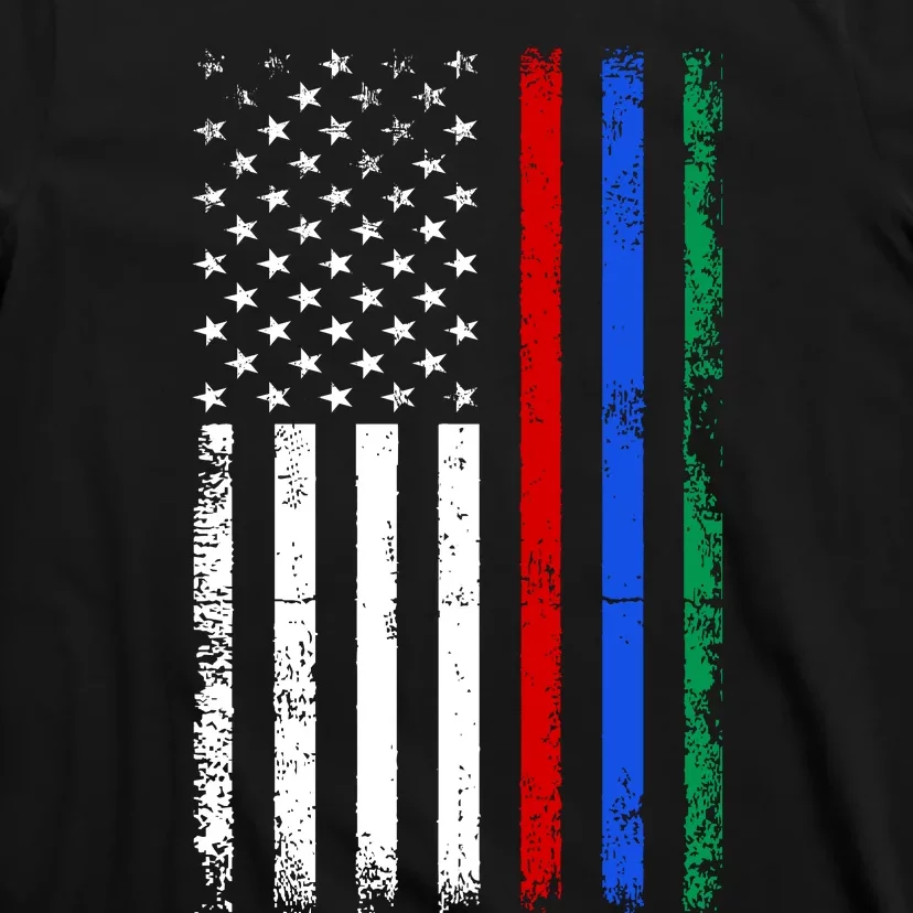 AnAmericanFlagWithMilitary,PoliceAndFirefighterStripesDesign T-Shirt