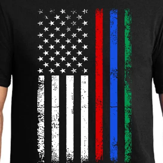 AnAmericanFlagWithMilitary,PoliceAndFirefighterStripesDesign Pajama Set