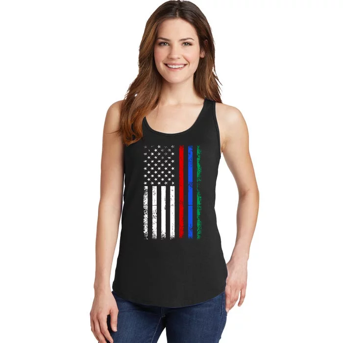 AnAmericanFlagWithMilitary,PoliceAndFirefighterStripesDesign Ladies Essential Tank