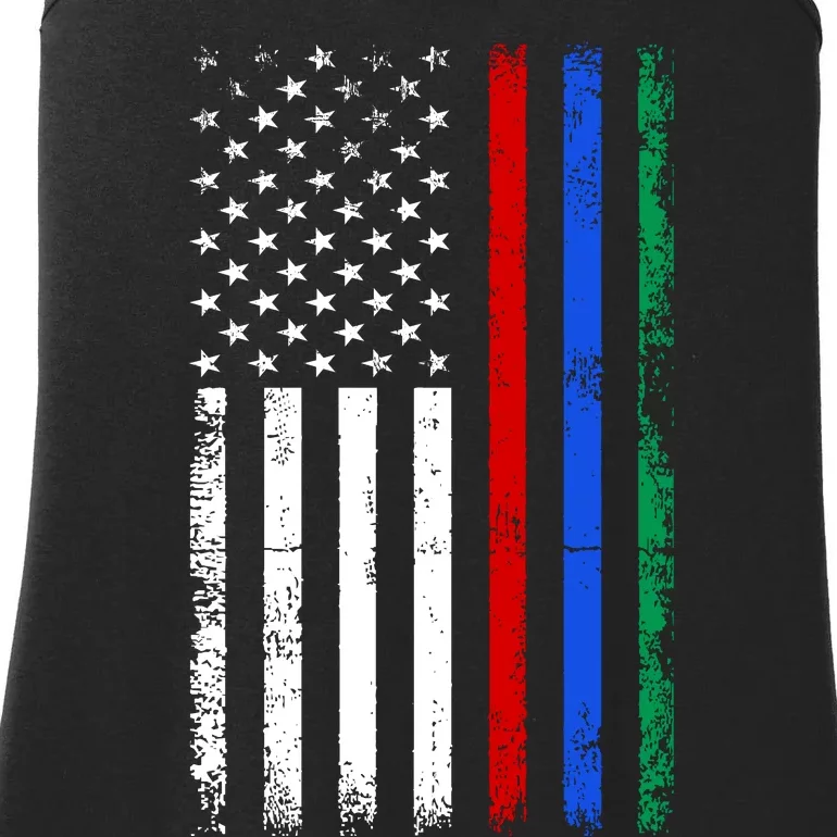 AnAmericanFlagWithMilitary,PoliceAndFirefighterStripesDesign Ladies Essential Tank