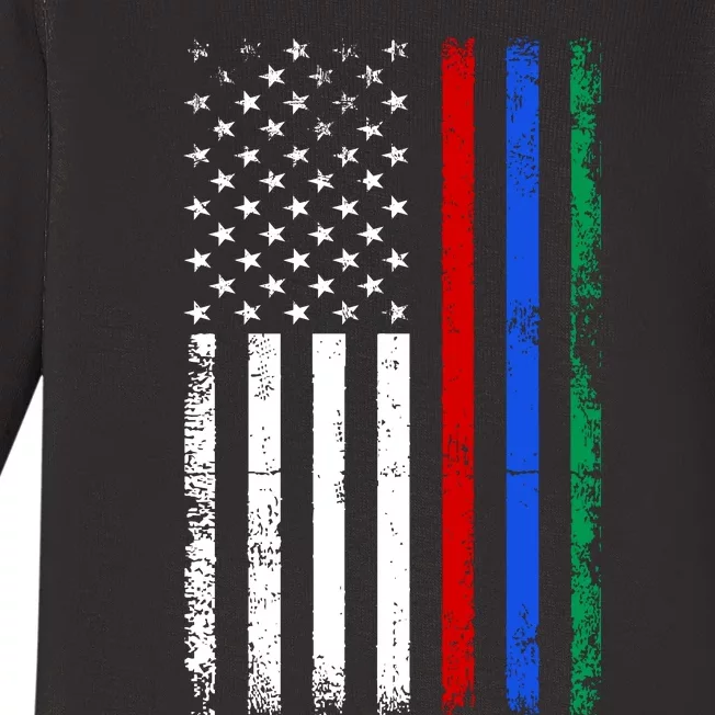 AnAmericanFlagWithMilitary,PoliceAndFirefighterStripesDesign Baby Long Sleeve Bodysuit