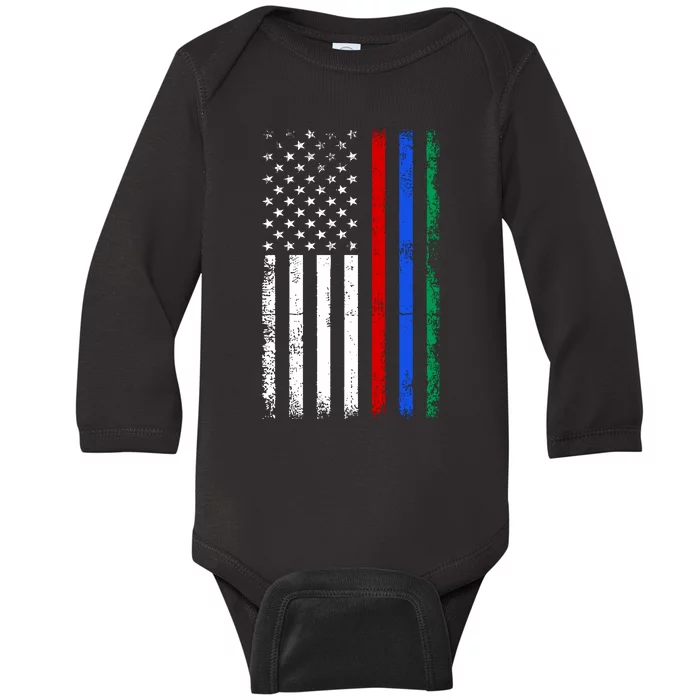 AnAmericanFlagWithMilitary,PoliceAndFirefighterStripesDesign Baby Long Sleeve Bodysuit