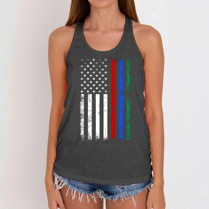 AnAmericanFlagWithMilitary,PoliceAndFirefighterStripesDesign Women's Knotted Racerback Tank