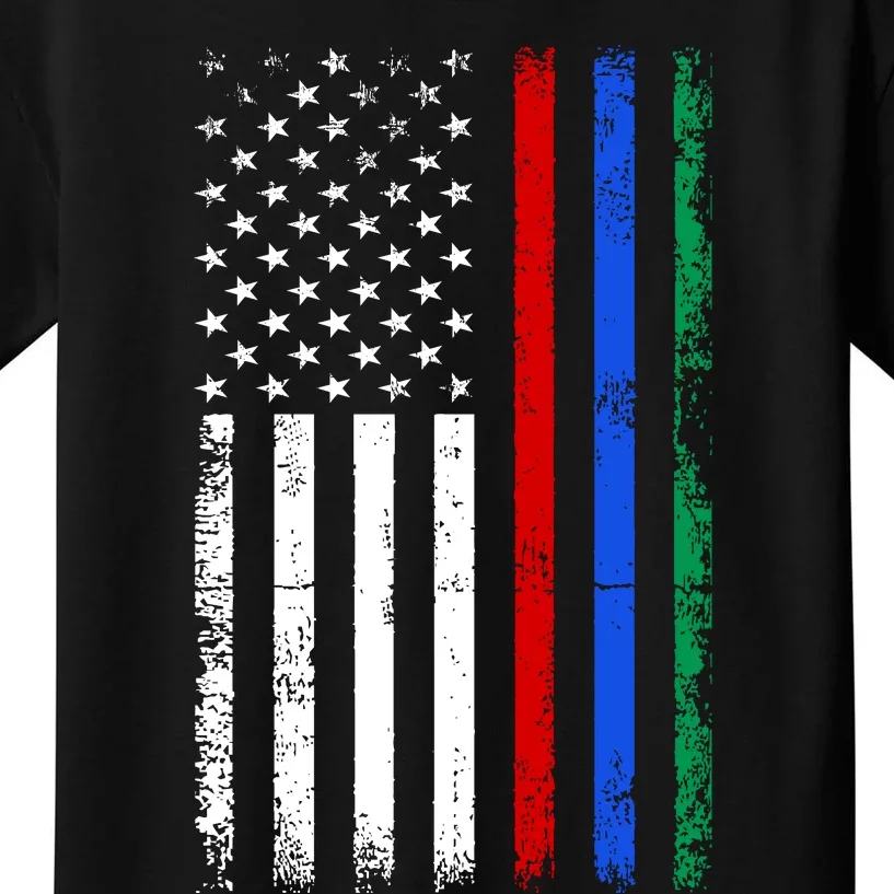 AnAmericanFlagWithMilitary,PoliceAndFirefighterStripesDesign Kids T-Shirt