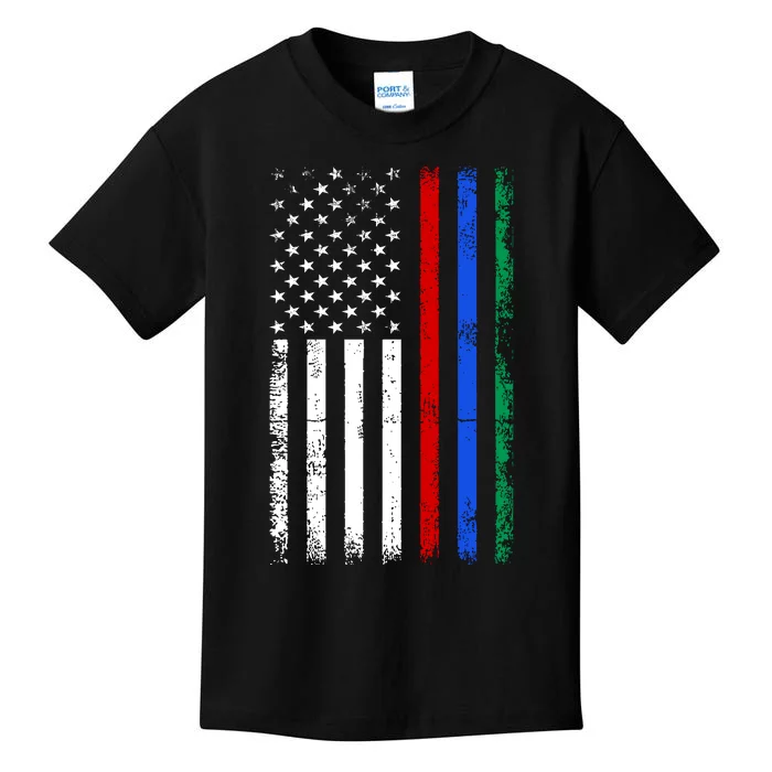 AnAmericanFlagWithMilitary,PoliceAndFirefighterStripesDesign Kids T-Shirt