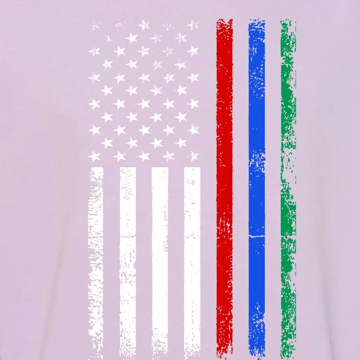 AnAmericanFlagWithMilitary,PoliceAndFirefighterStripesDesign Garment-Dyed Sweatshirt