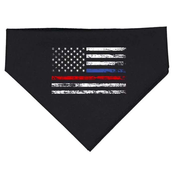 AnAmericanFlagWithPoliceAndFirefighterStripesDesign USA-Made Doggie Bandana