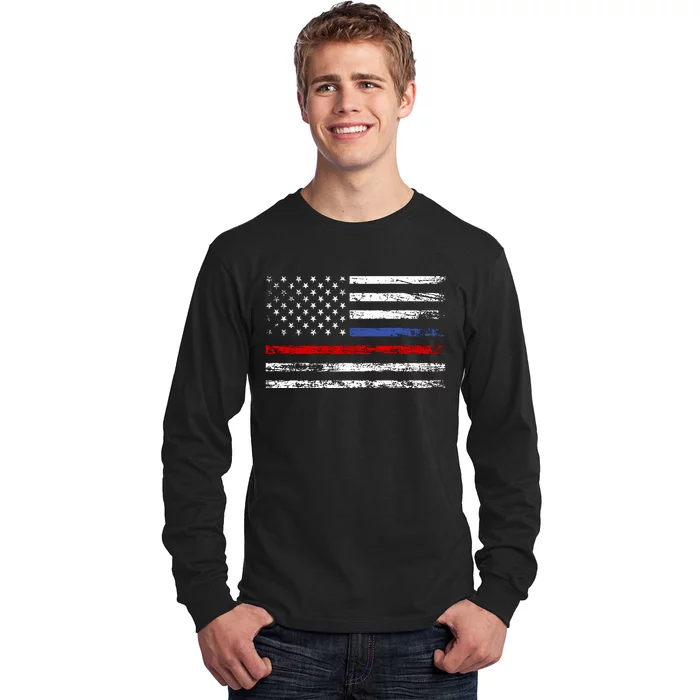 AnAmericanFlagWithPoliceAndFirefighterStripesDesign Long Sleeve Shirt