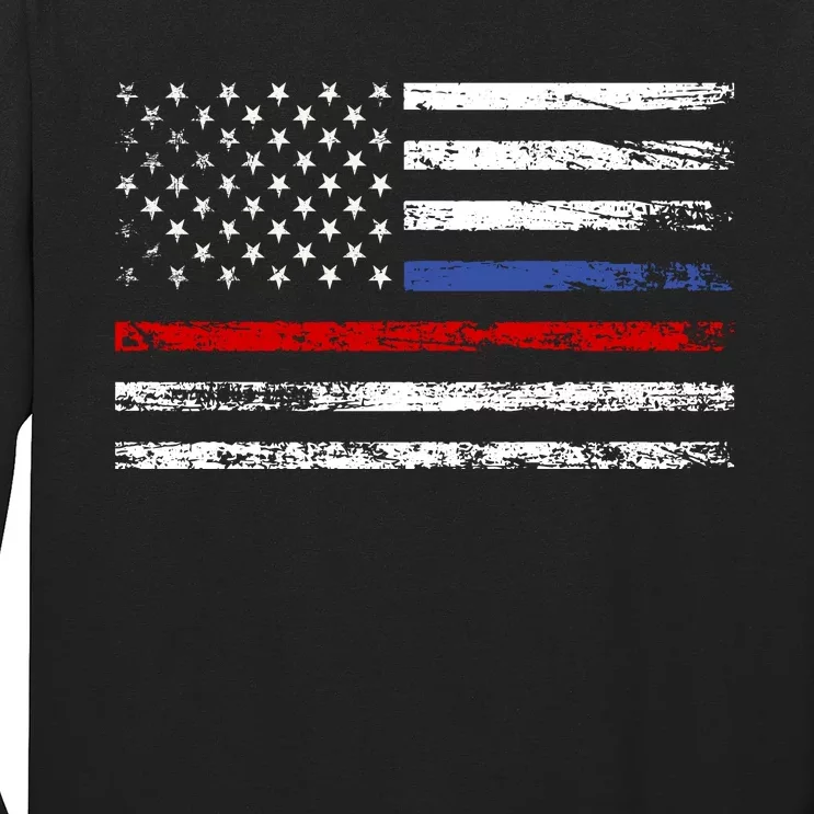 AnAmericanFlagWithPoliceAndFirefighterStripesDesign Long Sleeve Shirt