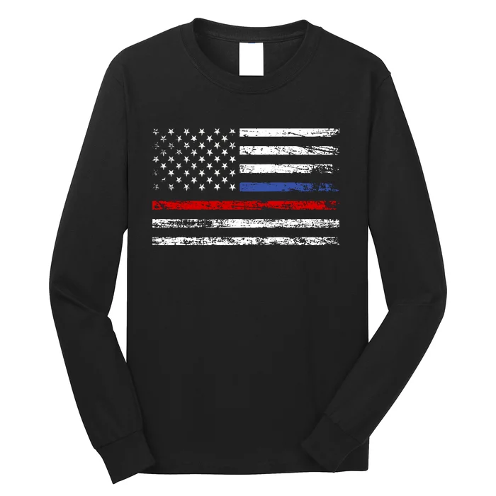 AnAmericanFlagWithPoliceAndFirefighterStripesDesign Long Sleeve Shirt