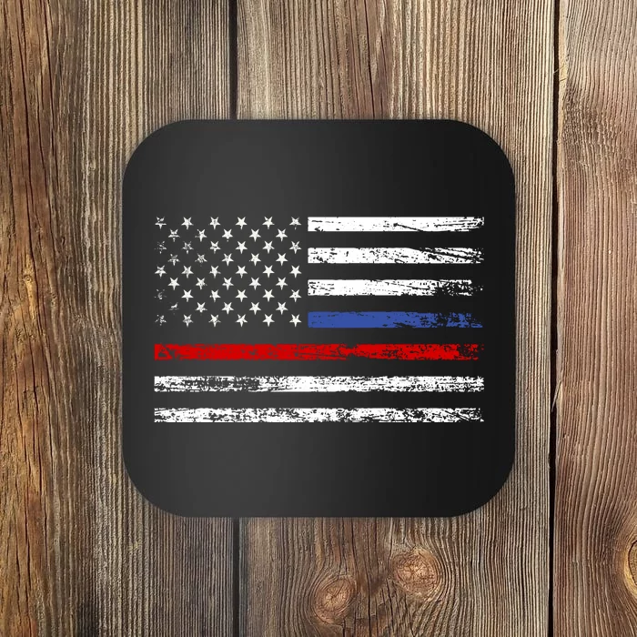 AnAmericanFlagWithPoliceAndFirefighterStripesDesign Coaster