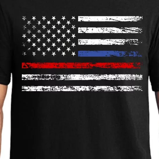 AnAmericanFlagWithPoliceAndFirefighterStripesDesign Pajama Set