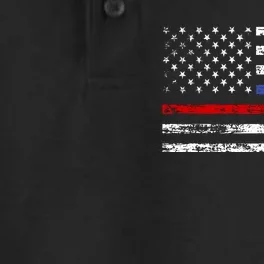 AnAmericanFlagWithPoliceAndFirefighterStripesDesign Dry Zone Grid Performance Polo