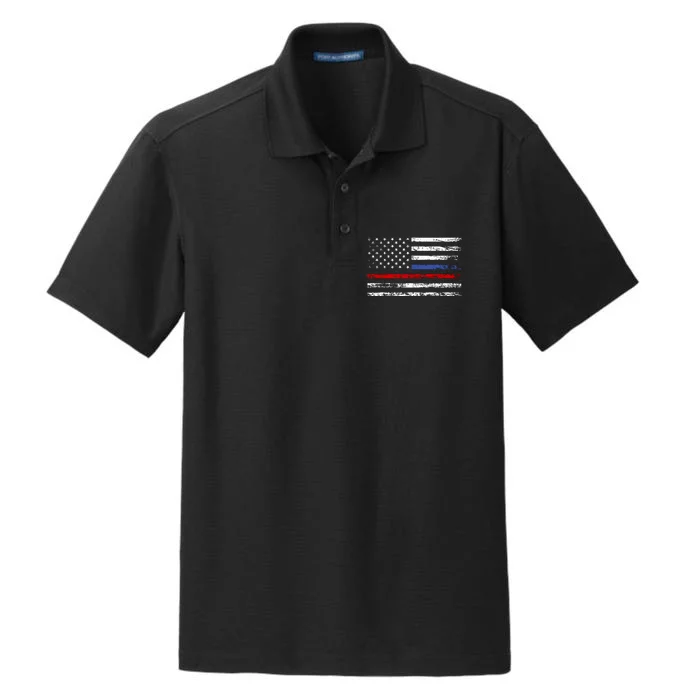 AnAmericanFlagWithPoliceAndFirefighterStripesDesign Dry Zone Grid Performance Polo