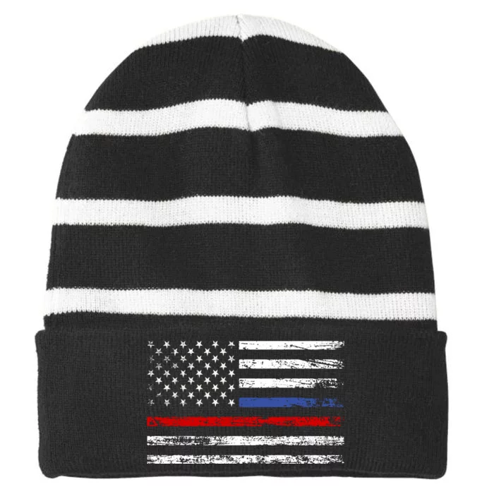 AnAmericanFlagWithPoliceAndFirefighterStripesDesign Striped Beanie with Solid Band