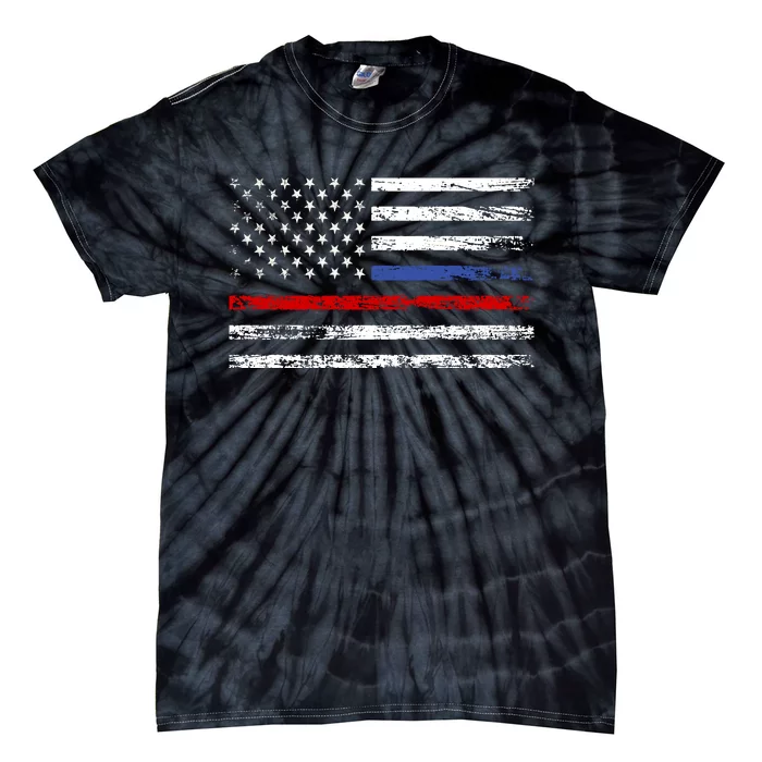 AnAmericanFlagWithPoliceAndFirefighterStripesDesign Tie-Dye T-Shirt