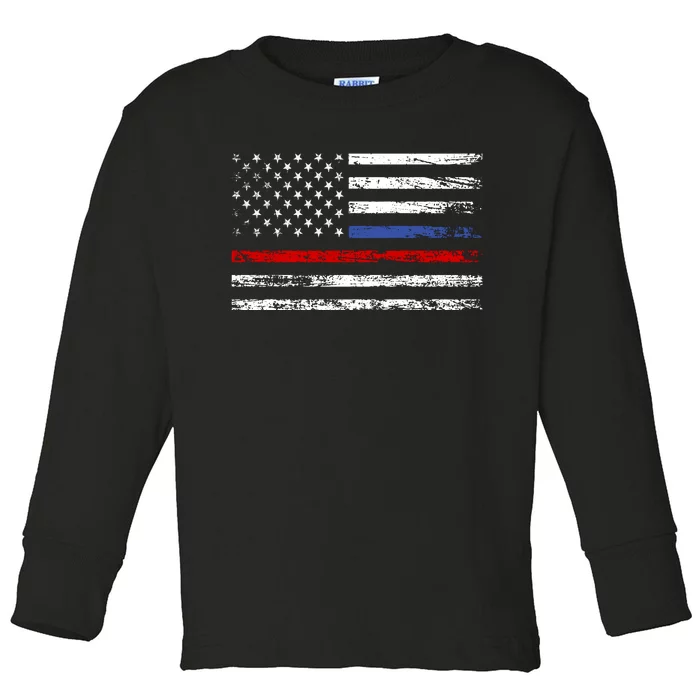 AnAmericanFlagWithPoliceAndFirefighterStripesDesign Toddler Long Sleeve Shirt