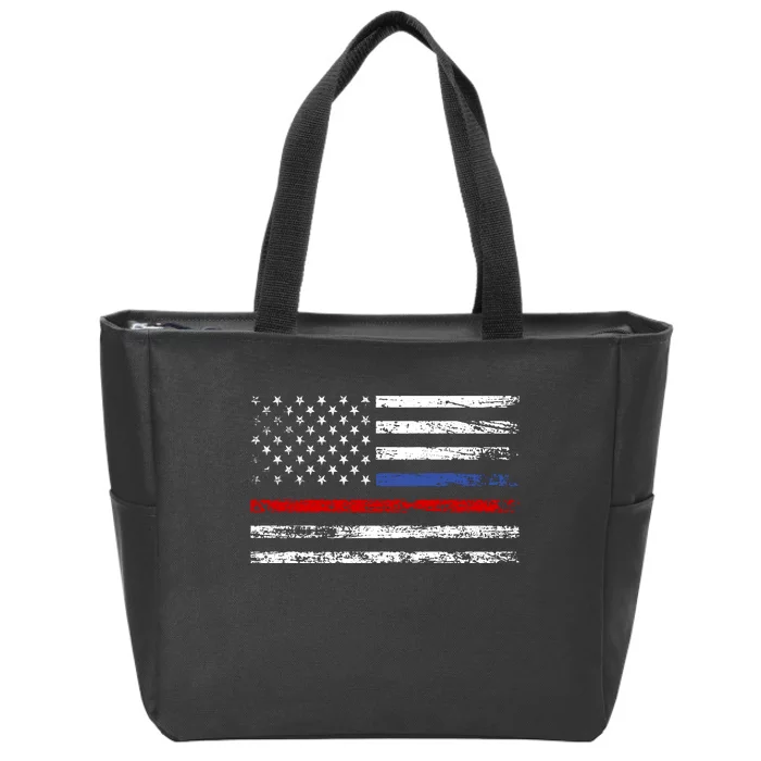 AnAmericanFlagWithPoliceAndFirefighterStripesDesign Zip Tote Bag