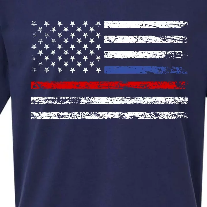 AnAmericanFlagWithPoliceAndFirefighterStripesDesign Sueded Cloud Jersey T-Shirt