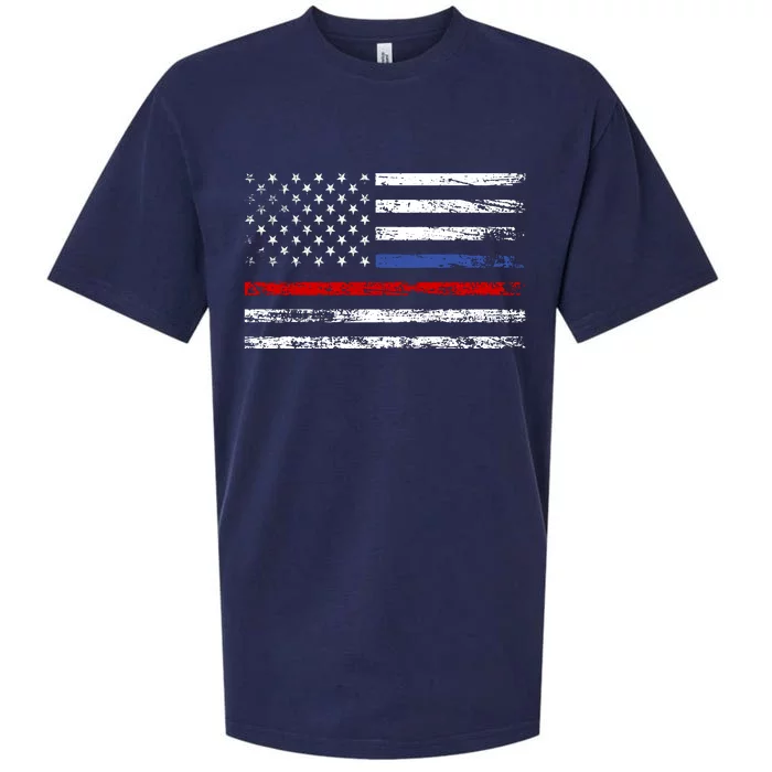 AnAmericanFlagWithPoliceAndFirefighterStripesDesign Sueded Cloud Jersey T-Shirt