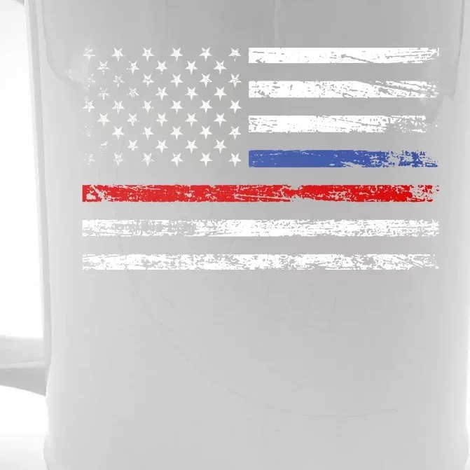 AnAmericanFlagWithPoliceAndFirefighterStripesDesign Front & Back Beer Stein