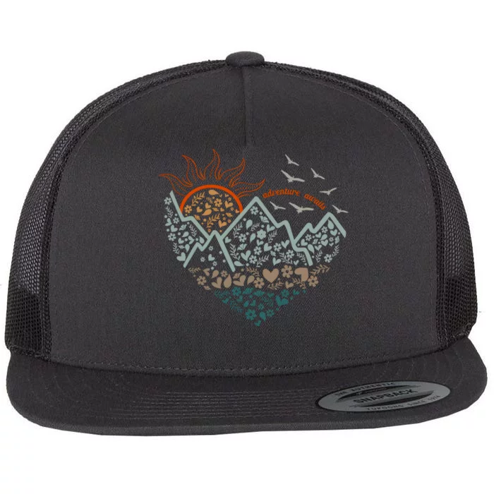 Adventure Awaits Nature Camp Lover Wanderlust Explore More Flat Bill Trucker Hat