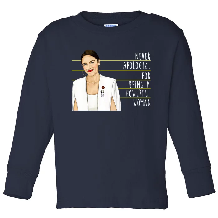 AOC Alexandria Ocasio Cortez Powerful Woman Quote Toddler Long Sleeve Shirt