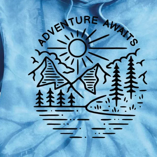 Adventure Awaits Outdoors Apparel Camping Mountains Lake Tie Dye Hoodie