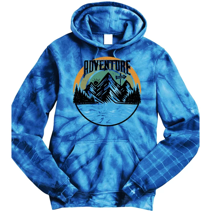 Adventure Awaits Outdoor Travel Graphic Tie Dye Hoodie