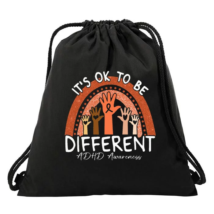 Adhd Awareness Orange Rainbow Hands Drawstring Bag