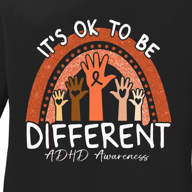 Adhd Awareness Orange Rainbow Hands Ladies Long Sleeve Shirt