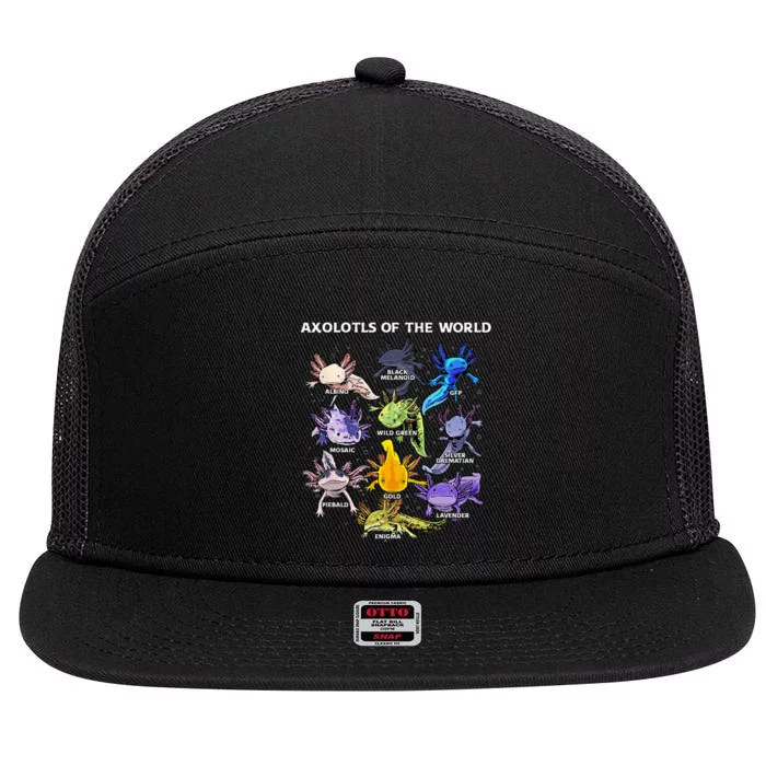 Axolotl Animals Of The World Kawaii Salamander Herpetology 7 Panel Mesh Trucker Snapback Hat