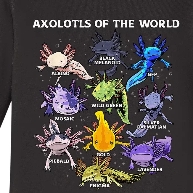 Axolotl Animals Of The World Kawaii Salamander Herpetology Baby Long Sleeve Bodysuit