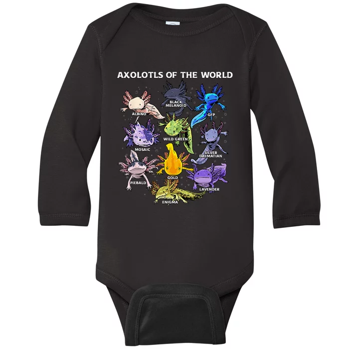 Axolotl Animals Of The World Kawaii Salamander Herpetology Baby Long Sleeve Bodysuit