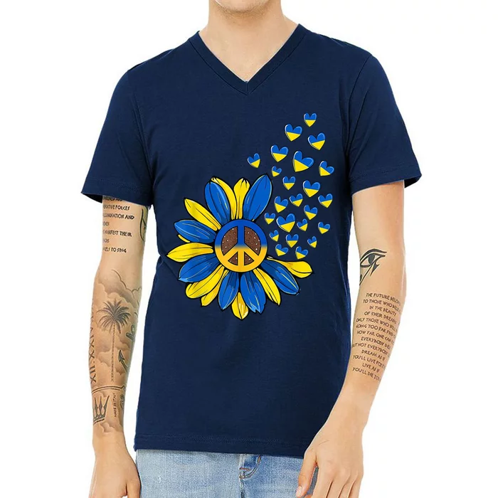 Autism Awareness Peace Sunflower V-Neck T-Shirt