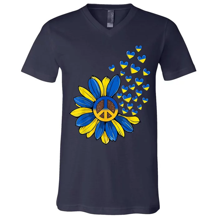 Autism Awareness Peace Sunflower V-Neck T-Shirt