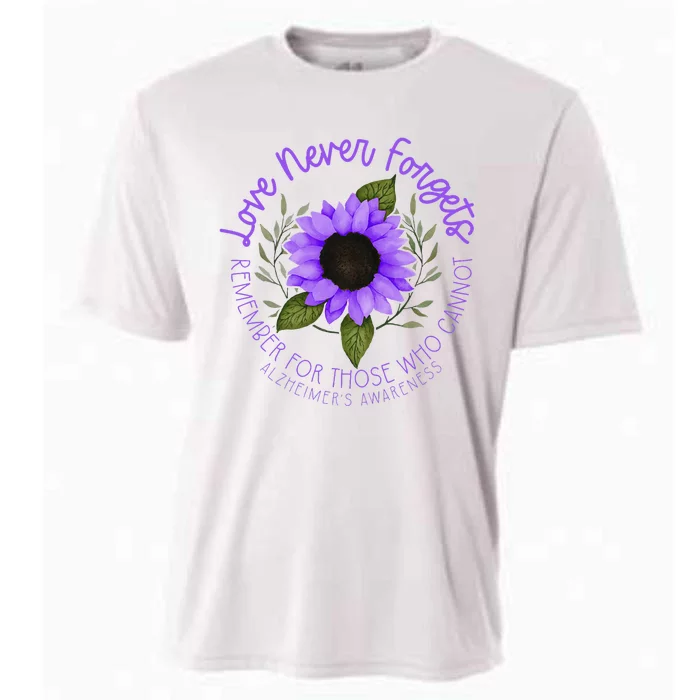 Alzheimer Awareness Purple Sunflower Cooling Performance Crew T-Shirt