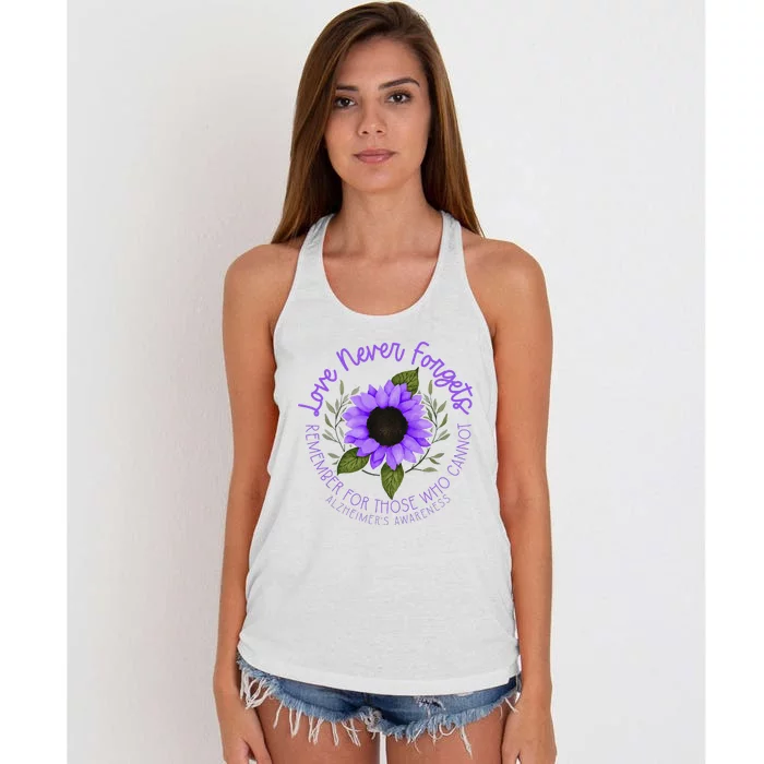 Alzheimer Awareness Purple Sunflower Women's Knotted Racerback Tank