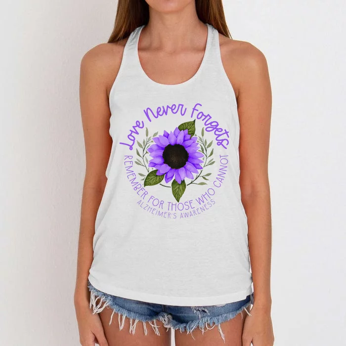 Alzheimer Awareness Purple Sunflower Women's Knotted Racerback Tank