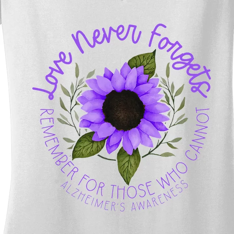 Alzheimer Awareness Purple Sunflower Women's V-Neck T-Shirt