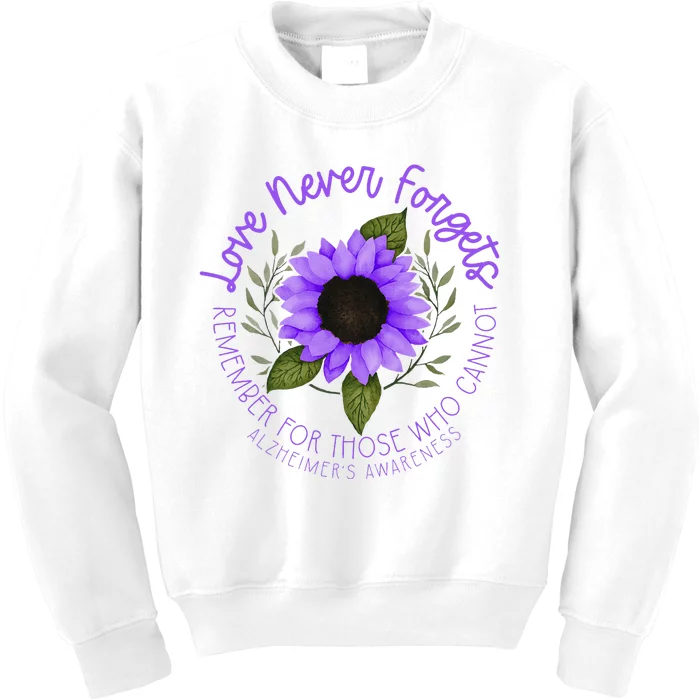 Alzheimer Awareness Purple Sunflower Kids Sweatshirt