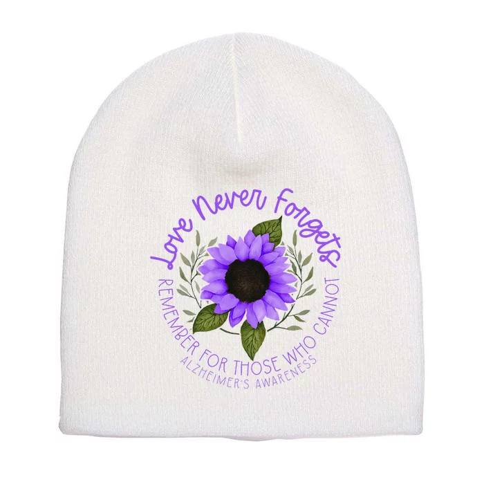 Alzheimer Awareness Purple Sunflower Short Acrylic Beanie