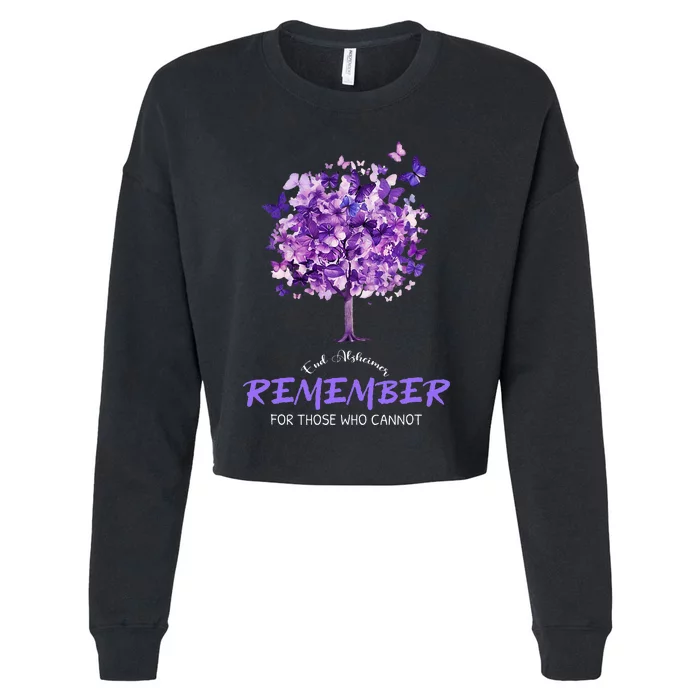 Alzheimers Awareness Purple Butterfly Cropped Pullover Crew