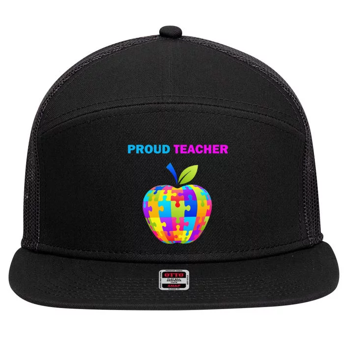 Autism Awareness Proud Teacher; Teacher; 7 Panel Mesh Trucker Snapback Hat