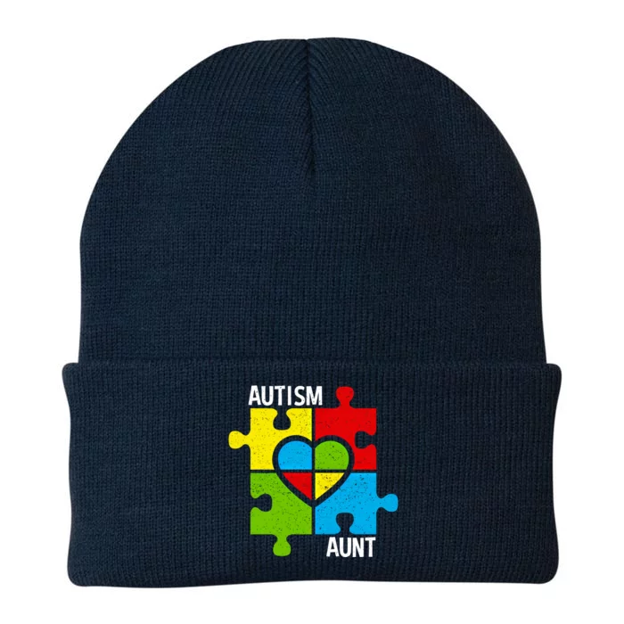 Autism Aunt Puzzle Pieces And Heart Funny Gift Knit Cap Winter Beanie