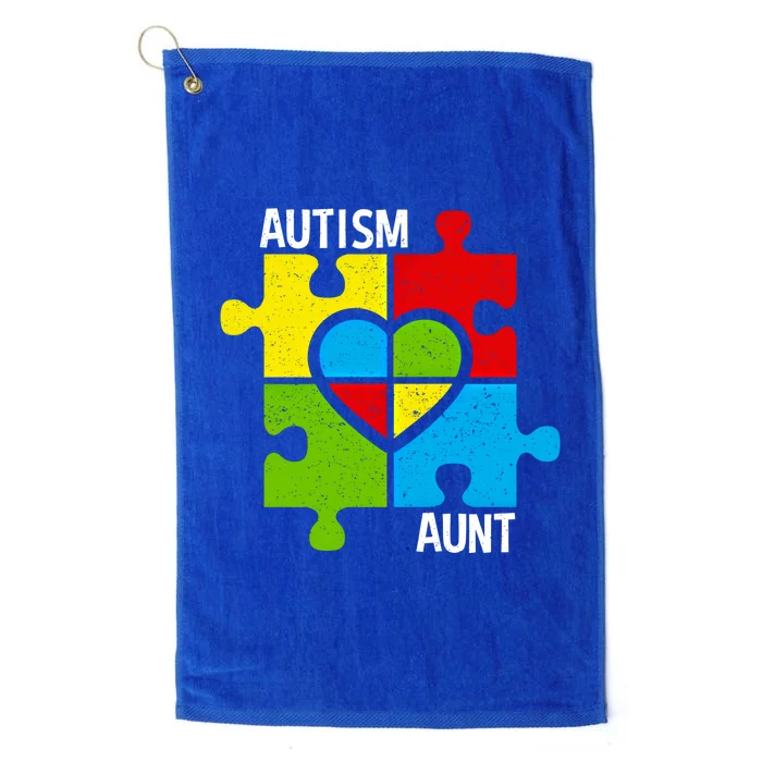 Autism Aunt Puzzle Pieces And Heart Funny Gift Platinum Collection Golf Towel