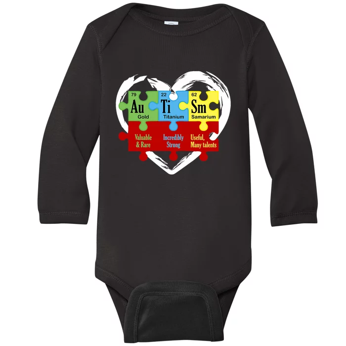 Autism Awareness Puzzle Chemical Element Funny Science Lover Baby Long Sleeve Bodysuit