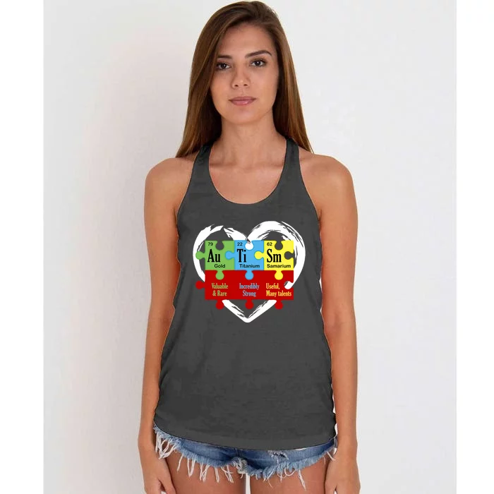 Autism Awareness Puzzle Chemical Element Funny Science Lover Women's Knotted Racerback Tank