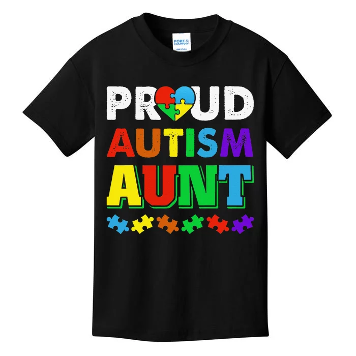 Autism Awarenesss Proud Autism Aunt Puzzle Kids T-Shirt