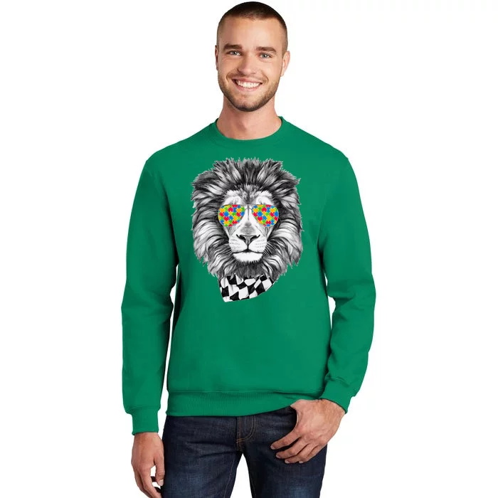 Autism Awareness Puzzle Sunglasses Lion Sweatshirt